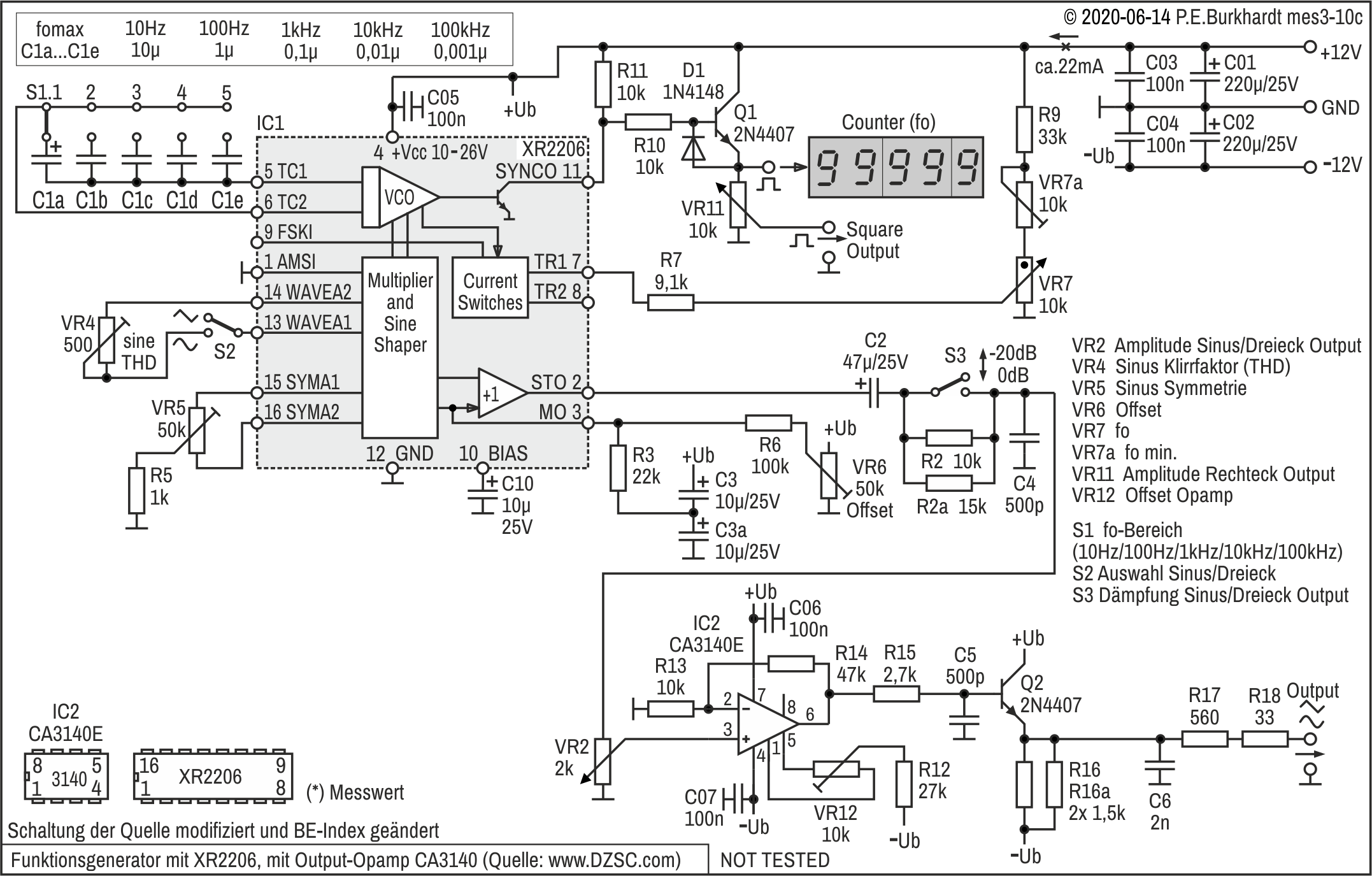 Funktionsgenerator XR2206 nach DZSC