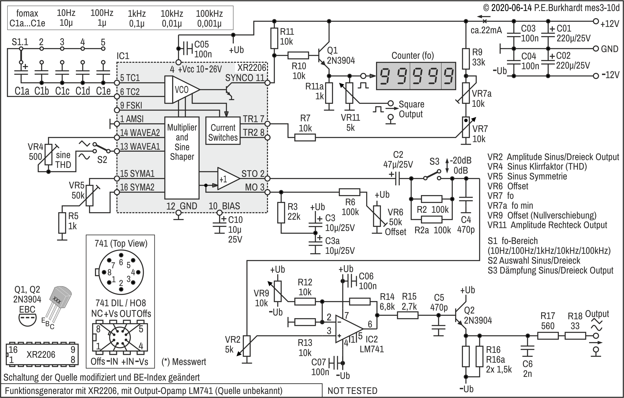 Funktionsgenerator XR2206 mit LM741