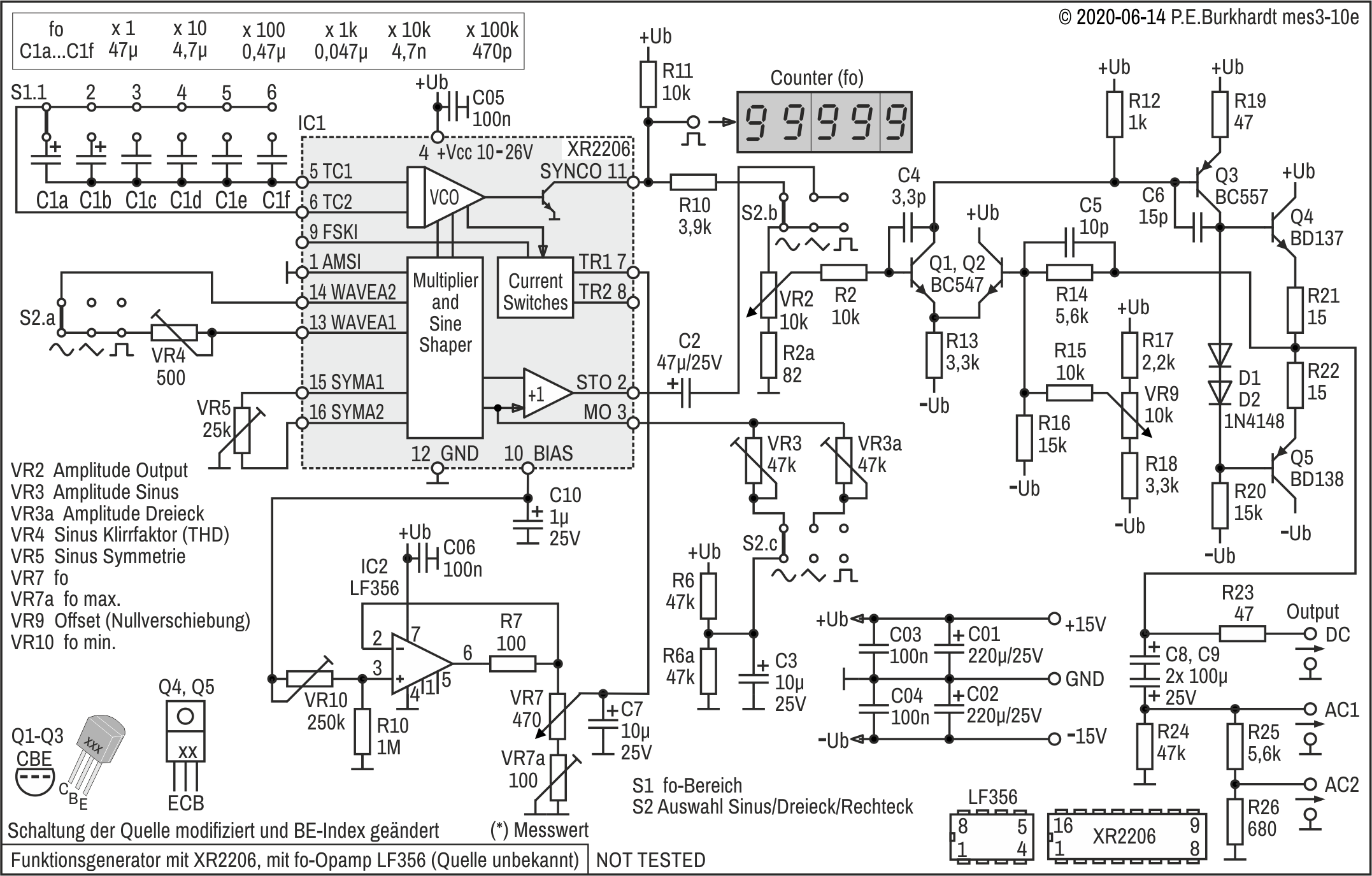 Funktionsgenerator XR2206 mit LF356