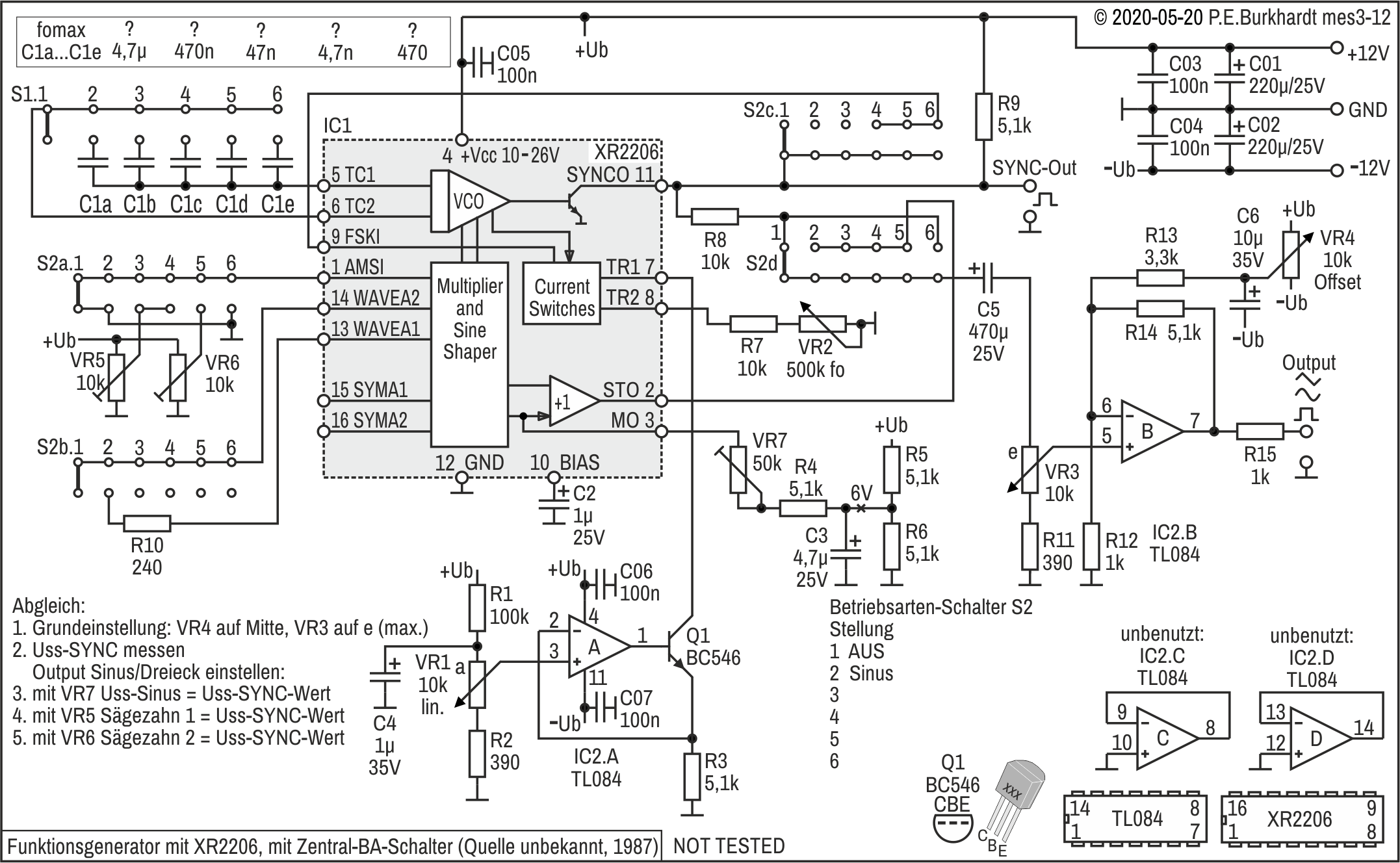 Funktionsgenerator XR2206 mit Output-Schalter (1987)