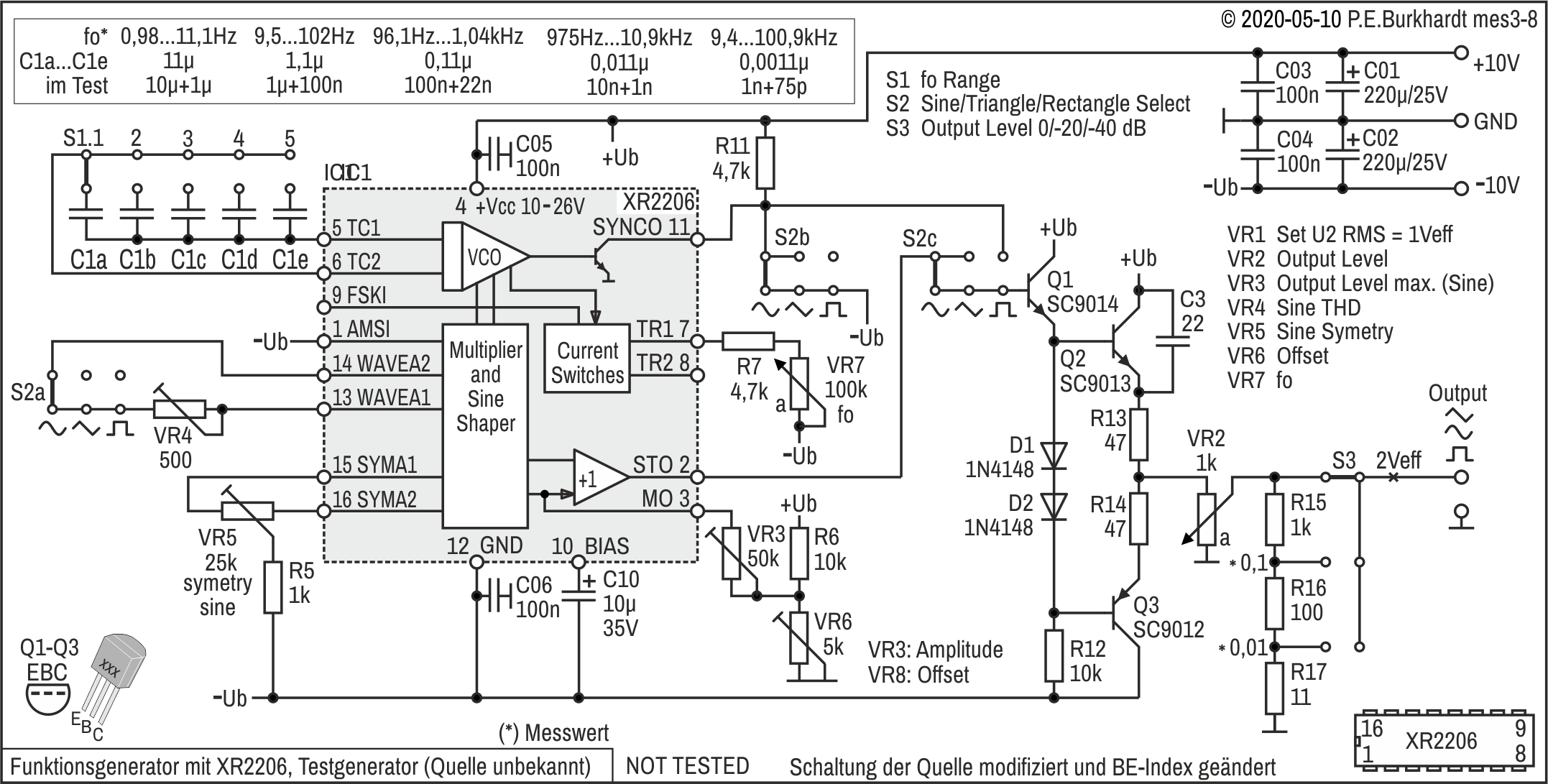 Funktionsgenerator XR2206, Output-Wahlschalter