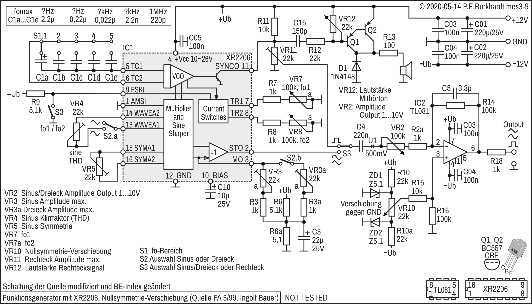 Funktionsgenerator XR2206, Output-Null-Verschiebung