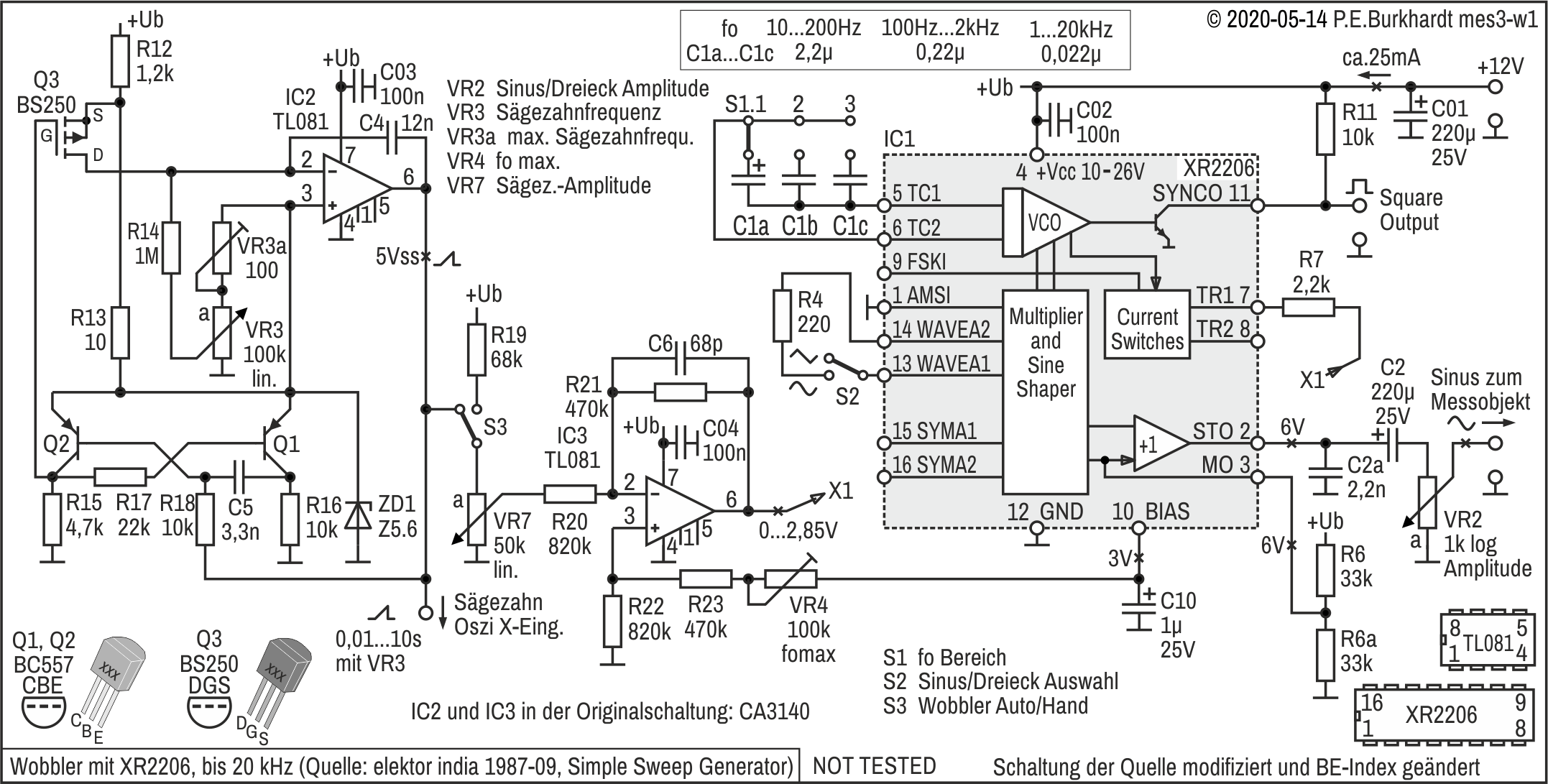 Wobbler mit XR2206 nach Elektor india 1987