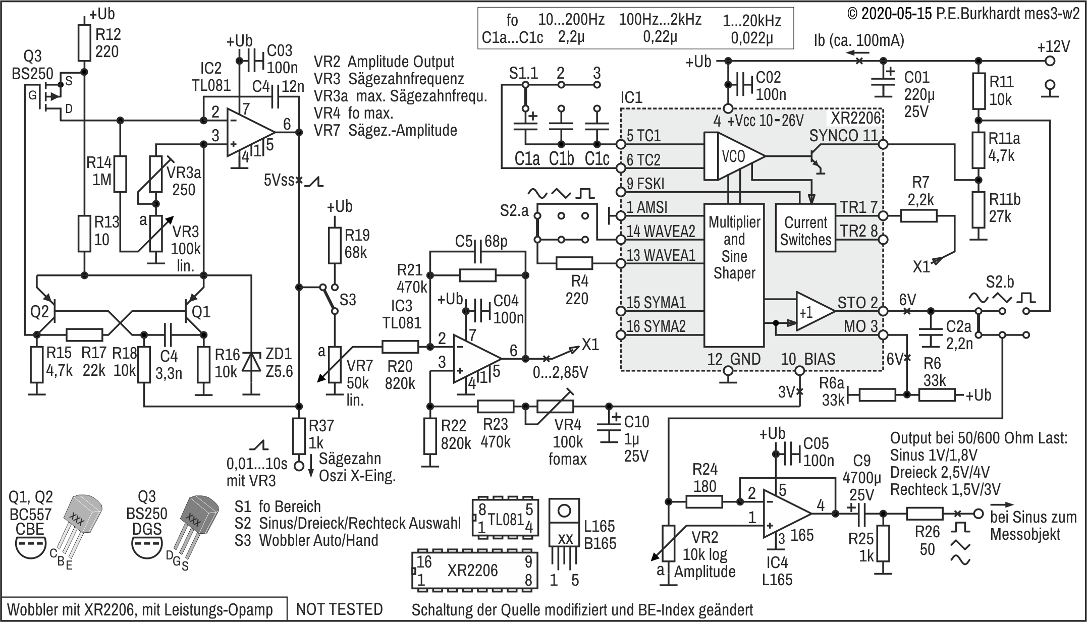 Wobbler mit XR2206, 20 kHz mit Opamp L165