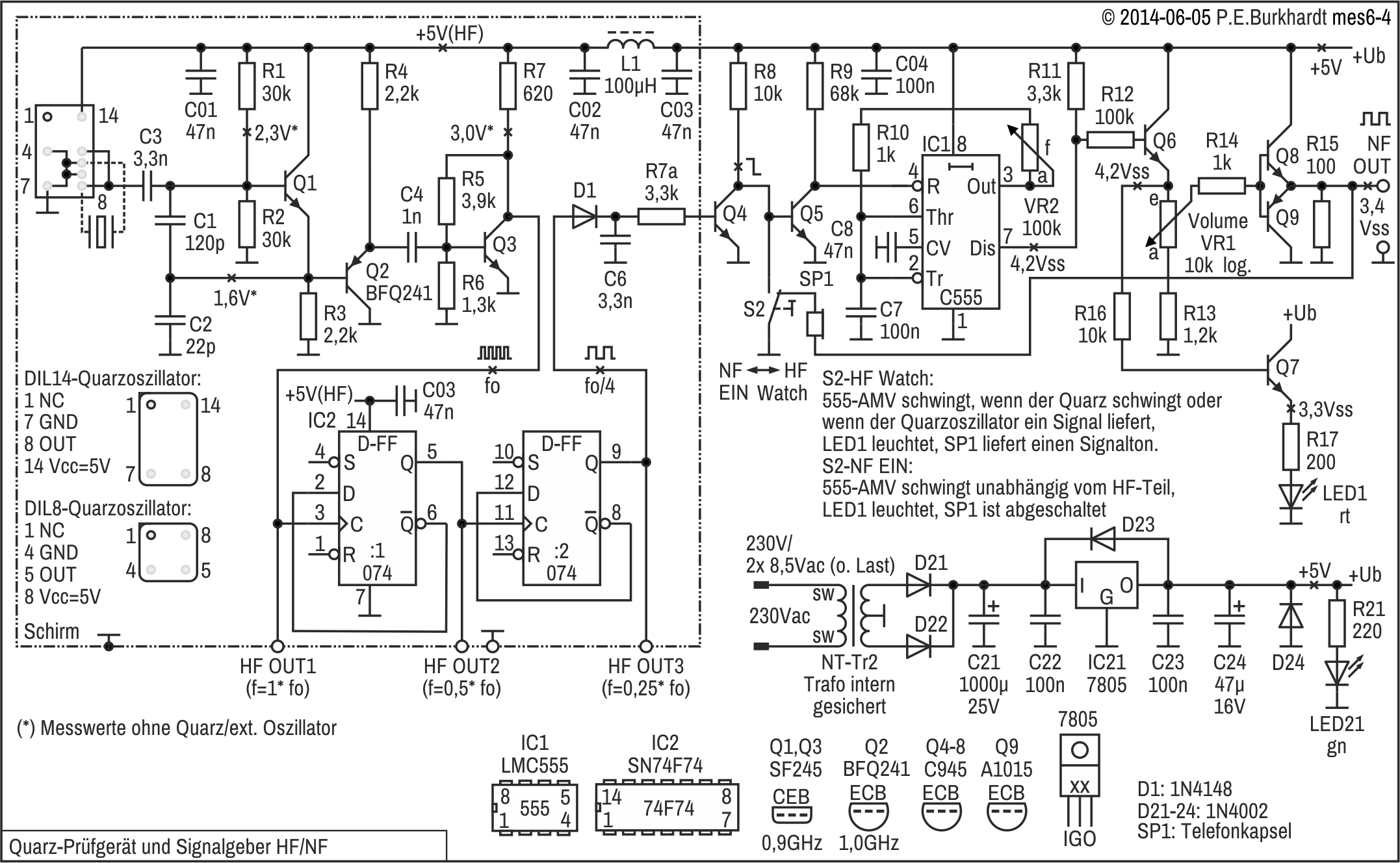 Quarz-Tester mit HF/NF-Ausgang und Netzteil