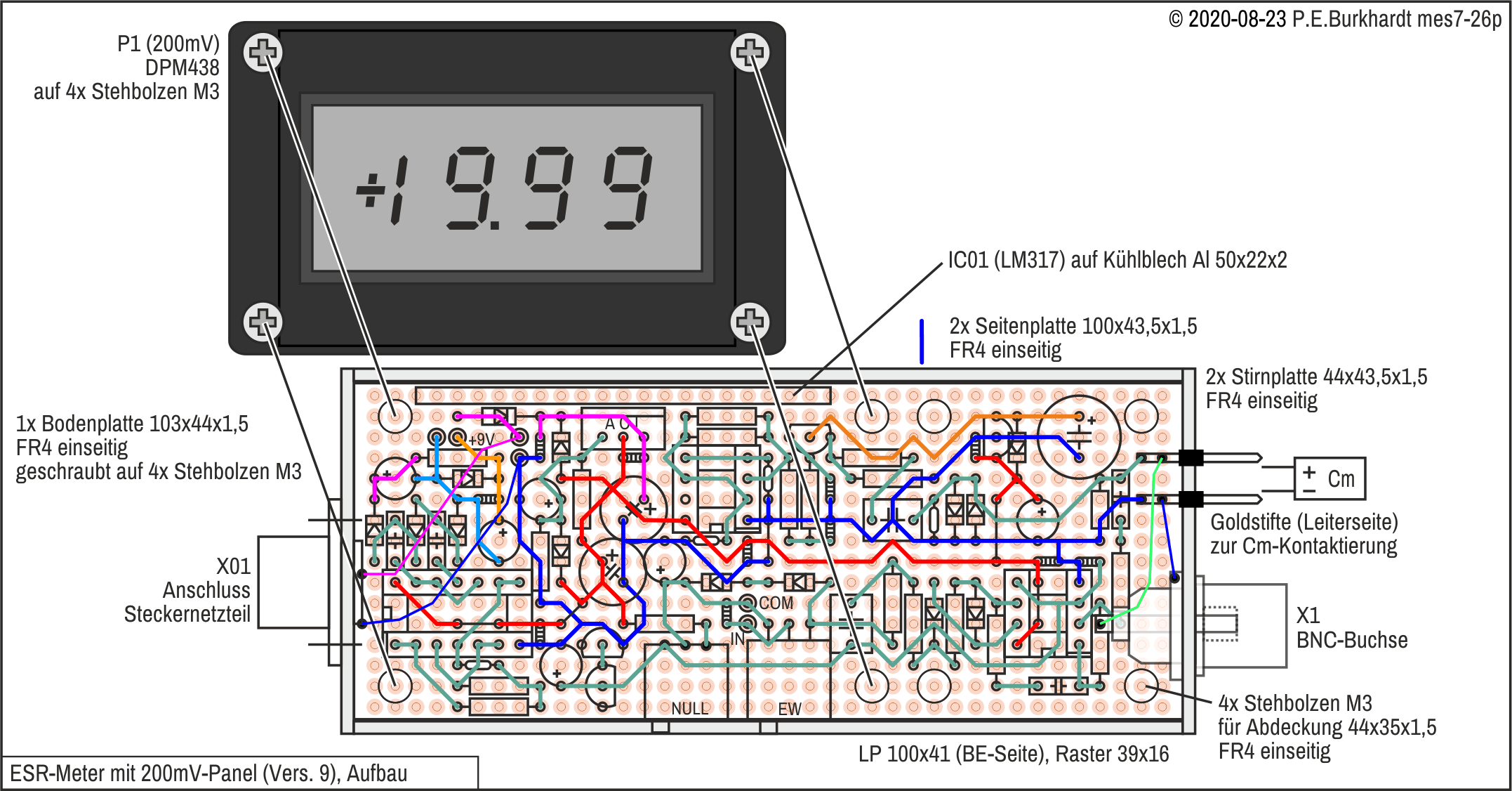 ESR-Messgerät (9), mit Digital-Panel DPM438 und Netzteil (PCB)