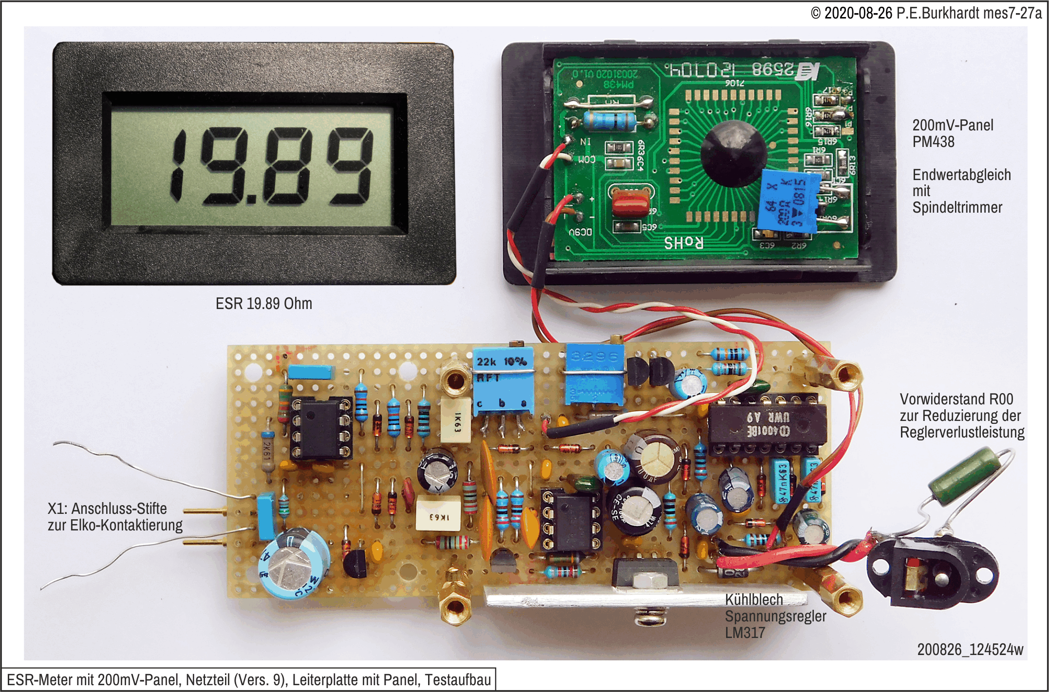 ESR-Messgert (9), mit Digital-Panel DPM438 und Netzteil (Aufbau mit Panel)