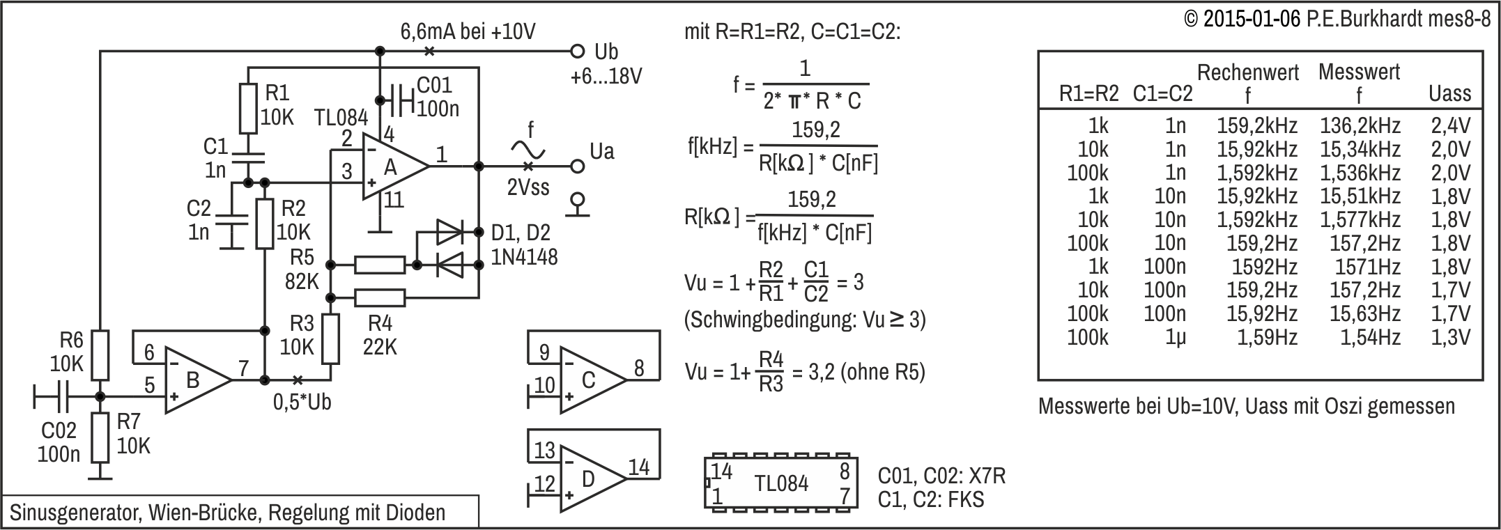 Sinusgenerator (Wien-Brcke) mit Dioden-Regelung, TL084